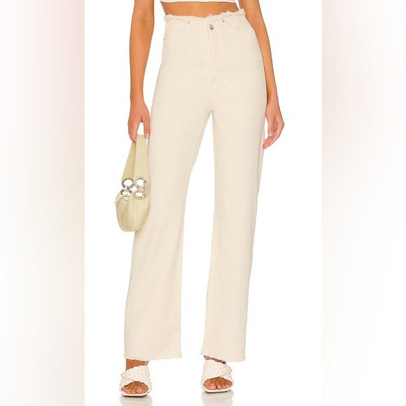 WeWoreWhat Denim - WeWoreWhat Frayed Straight Jean "Classic White" Cream Butter Yellow Size 29